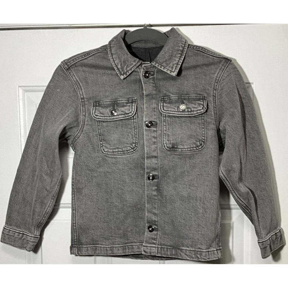 Art Class Boys Gray Denim Bomber/Trucker Jacket w/ Fleece Hoodie Small 6/7